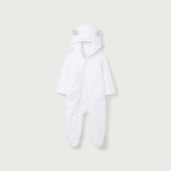 Image showing the Recycled Fleece Romper Pramsuit, Newborn, White product.