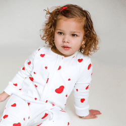Image showing the Love Heart Bamboo Zip Sleepsuit Romper One Piece, Newborn, White product.