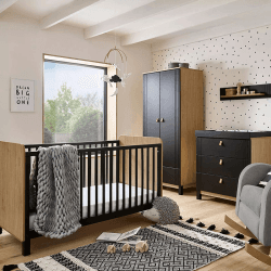 Image showing the Rafi 3 Piece Nursery Furniture Set excl. Mattress, Oak/Black product.