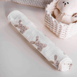 Image showing the The Bunny Muslin Blanket Swaddle, 90 x 120cm, Cream product.