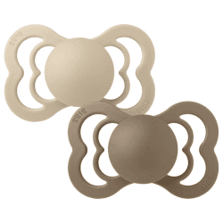 Image showing the Supreme Pack of 2 Symmetrical Silicone Dummies, 0 Months+, Vanilla / Dark Oak product.