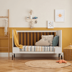 Image showing the Fuori Modern Cot Bed, Warm Walnut/White Sand product.