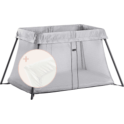 Image showing the Light Travel Cot & Fitted Sheet Bundle, Silver product.