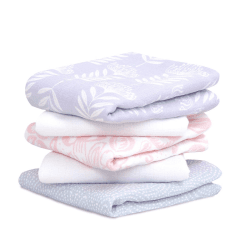 Image showing the Essentials Pack of 5 Cotton Muslin Squares, 60 x 60cm, Damsel product.