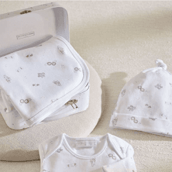Image showing the Safari Friends Organic Cotton Welcome Baby Gift Set, 0 - 3 Months, White product.