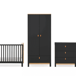 Image showing the Rafi 3 Piece Nursery Furniture Set excl. Mattress, Oak/Black product.