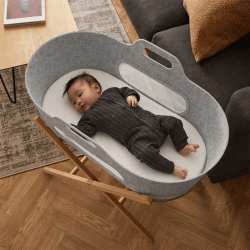 Image showing the SnuzBaskit Moses Basket & Stand Bundle, Light Grey / Natural product.