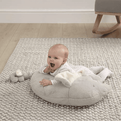 Image showing the Elephant Tummy Time Snuggler, Grey/Oak product.
