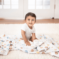 Image showing the Boutique Dream Blanket Cotton Muslin Blanket, 120 x 120cm, Winnie The Pooh in the Woods product.