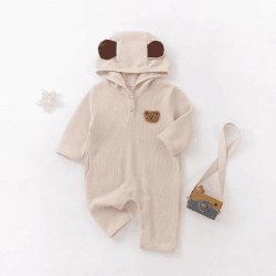 Image showing the The Pointy Bear Knitted Hooded Romper, 0 - 6 Months, Cream product.
