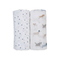 Image showing the Pack of 2 Cotton Swaddles, Puppy Dog & Stars product.