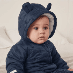 Image showing the Recycled Star Quilted Pramsuit, 0 - 3 Months, Navy product.