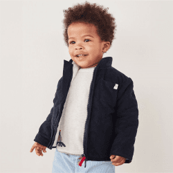 Image showing the Recycled Borg Lined Cord Jacket, 3 - 6 Months, Navy product.
