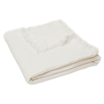 Image showing the Muslin Blanket with Fringe, 1.0 Tog, Ivory product.