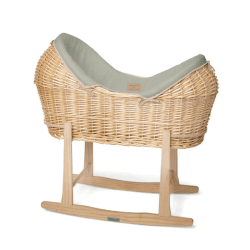 Image showing the Organic Noah Pod Moses Basket & Deluxe Rocking Stand Bundle, Sage product.