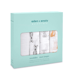 Image showing the Essentials Pack of 4 Cotton Muslin Swaddles, 112 x 112cm, Safari Babes product.