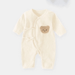 Image showing the The Teddy Bear Boucle Wrap Romper, 3 - 6 Months, Cream product.