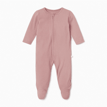 Image showing the Ribbed Zip-Up Sleepsuit, 3 - 6 Months, Rose product.