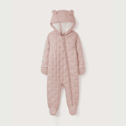 Image showing the Recycled Star Quilted Pramsuit, 0 - 3 Months, Dusty Pink product.