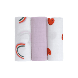Image showing the Happy Rascals Pack of 3 Heart Muslins, GOTS, 60 x 60cm, Lavender product.