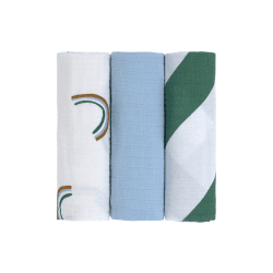 Image showing the Happy Rascals Pack of 3 Muslins, GOTS, 85 x 85cm, Sky Blue product.