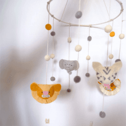 Image showing the Jungle Mask Heads Felt Mobile, Grey/Orange product.