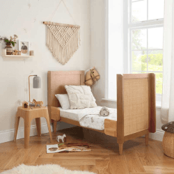 Image showing the Japandi Rattan Cot Bed, Light Oak product.
