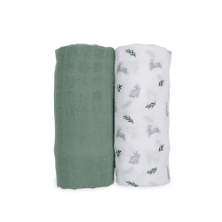Image showing the Pack of 2 Cotton Swaddles, Bunny & Fern product.