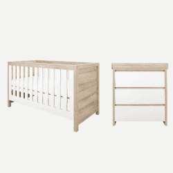 Image showing the Modena 2 Piece Cot Bed Nursery Furniture Set, White/Oak product.