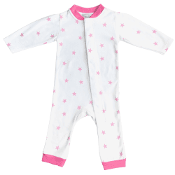 Image showing the Stars Magnetic Fastening Romper Onesie, 12 Months, Raspberry Pink product.