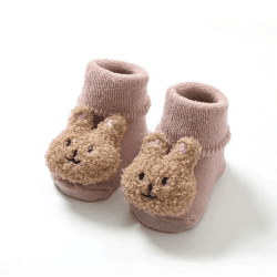 Image showing the Bear Boucle Teddy Slipper Socks, 0 - 12 Months, Pink product.