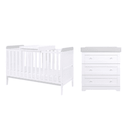 Image showing the Rio 2 Piece Cot Bed Nursery Furniture Set, White/Dove Grey product.