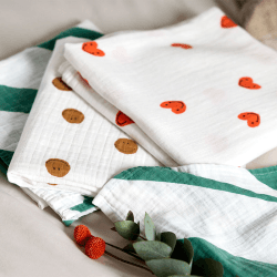 Image showing the Happy Rascals Pack of 3 Heart Muslins, GOTS, 60 x 60cm, Lavender product.