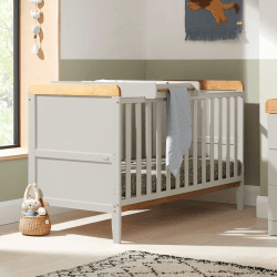 Image showing the Rio Cot Bed with Cot Top Changer & Mattress, Dove Grey/Oak product.