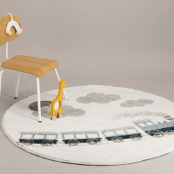 Image showing the Vintage Train Round Rug, 120 x 120cm, Blue product.
