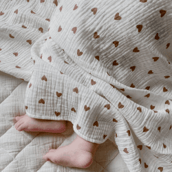 Image showing the The Love Heart Muslin Blanket Swaddle, 90 x 120cm, Cream product.