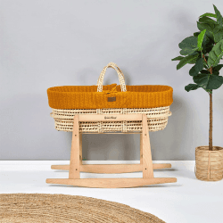 Image showing the Natural Knitted Moses Basket Bundle incl. Rocking Stand & Mattress, Honey product.
