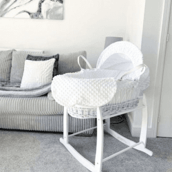 Image showing the Dimple White Wicker Moses Basket & Rocking Stand Bundle, White product.