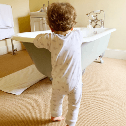 Image showing the Stars Magnetic Fastening Romper Onesie, 6 Months, Pale Cloud Blue product.