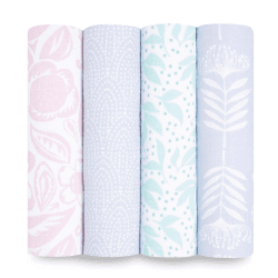 Image showing the Essentials Pack of 4 Cotton Muslin Swaddles, 112 x 112cm, Damsel product.