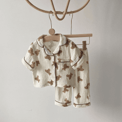 Image showing the The Bear Waffle Pyjamas, 6 - 12 Months, Cream product.