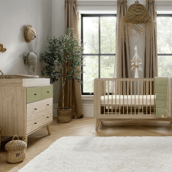 Image showing the Coxley 2 Piece Nursery Furniture Set (excl. Mattress), Natural/Olive product.
