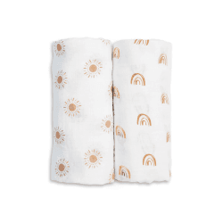 Image showing the Pack of 2 Cotton Swaddles, Rainbow & Sun product.