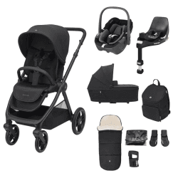 Image showing the Oxford Complete 9 Piece Travel System Bundle (+ Pebble 360 Car Seat), Twillic Black product.