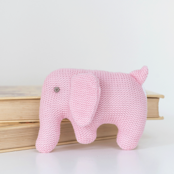 Image showing the Knitted Organic Cotton Pink Elephant Baby Rattle, Pink product.