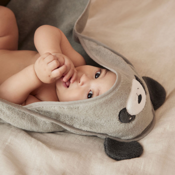 Image showing the Panda Hooded Baby Bath Towel, Grey product.