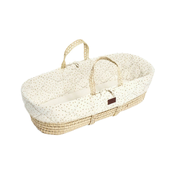 Image showing the Natural Quilted Moses Basket Bundle incl. Rocking Stand & Mattress, Printed Linen product.