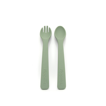 Image showing the Silicone Spoon & Fork, Meadow Green product.