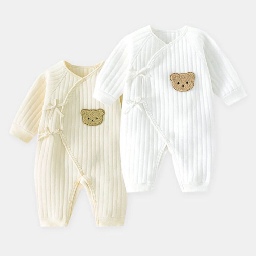 Image showing the The Teddy Bear Boucle Wrap Romper, 6 - 9 Months, Cream product.