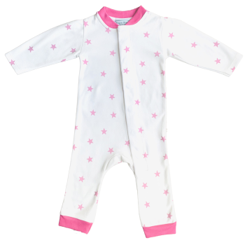 Image showing the Stars Magnetic Fastening Romper Onesie, 0 - 3 Months, Raspberry Pink product.